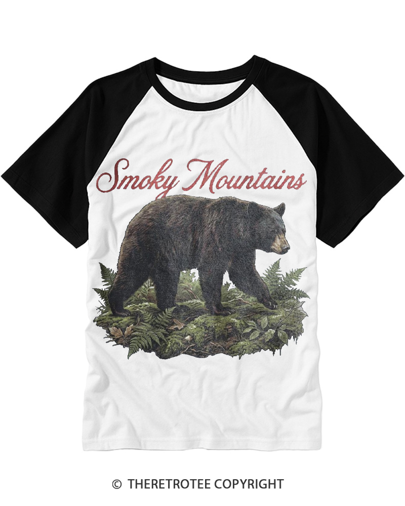 TheRetroTee Smoky Mountains Bear 1980s Raglan Baseball T-Shirt