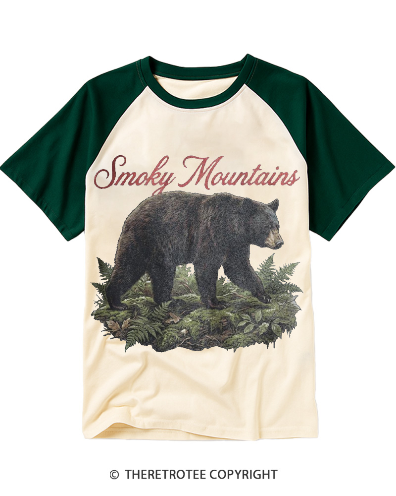 TheRetroTee Smoky Mountains Bear 1980s Raglan Baseball T-Shirt