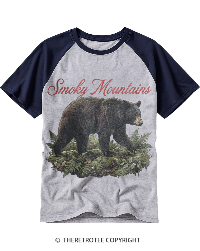 TheRetroTee Smoky Mountains Bear 1980s Raglan Baseball T-Shirt