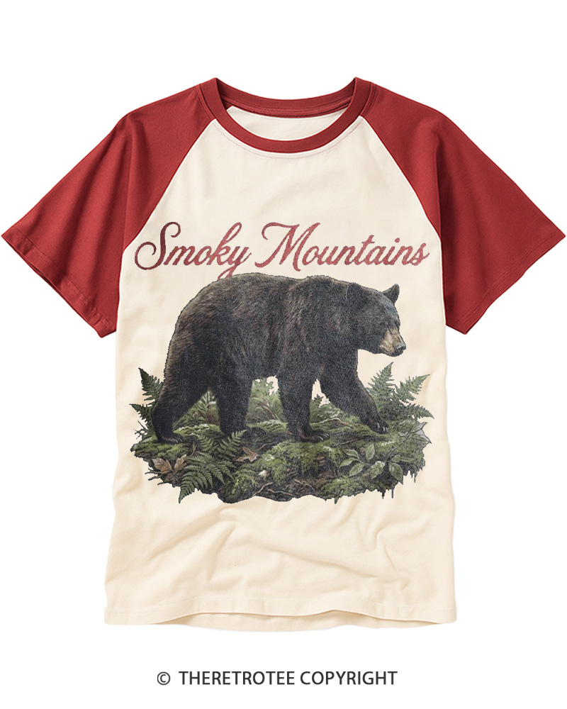 TheRetroTee Smoky Mountains Bear 1980s Raglan Baseball T-Shirt