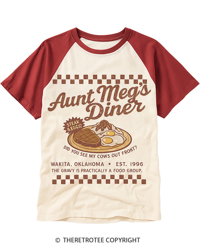 TheRetroTee Aunt Meg's Diner 1990s Raglan Baseball T-Shirt