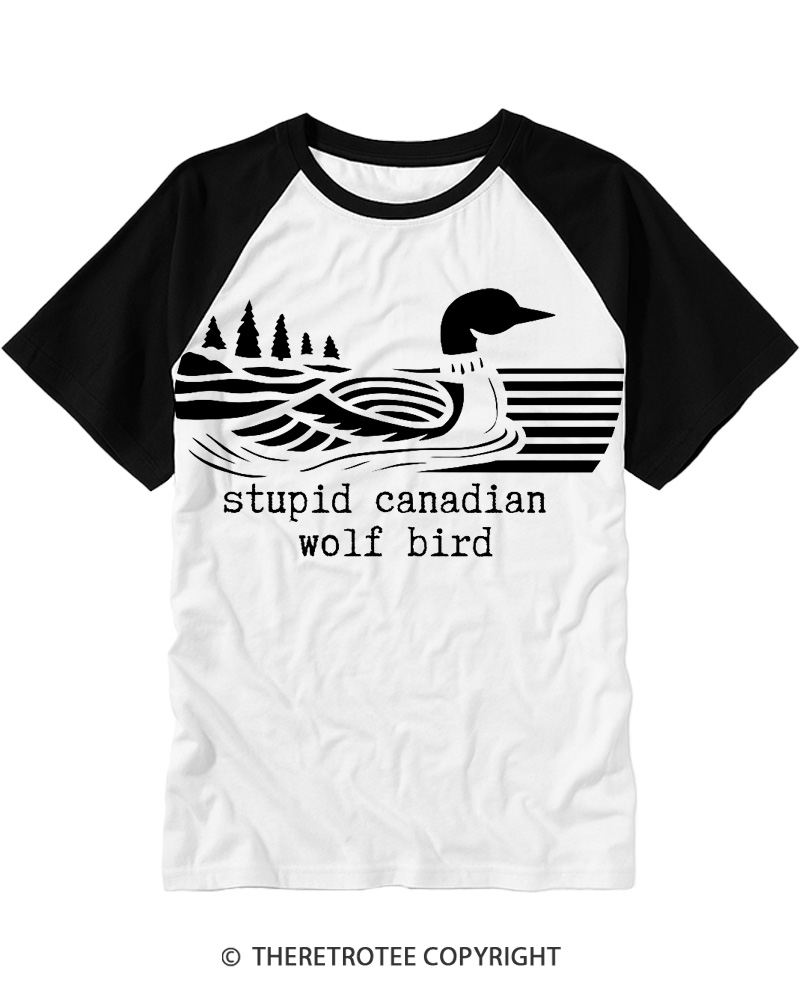 TheRetroTee Stupid Canadian Wolf Bird Raglan Baseball T-Shirt