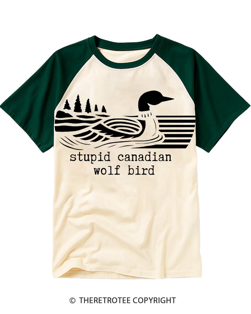 TheRetroTee Stupid Canadian Wolf Bird Raglan Baseball T-Shirt