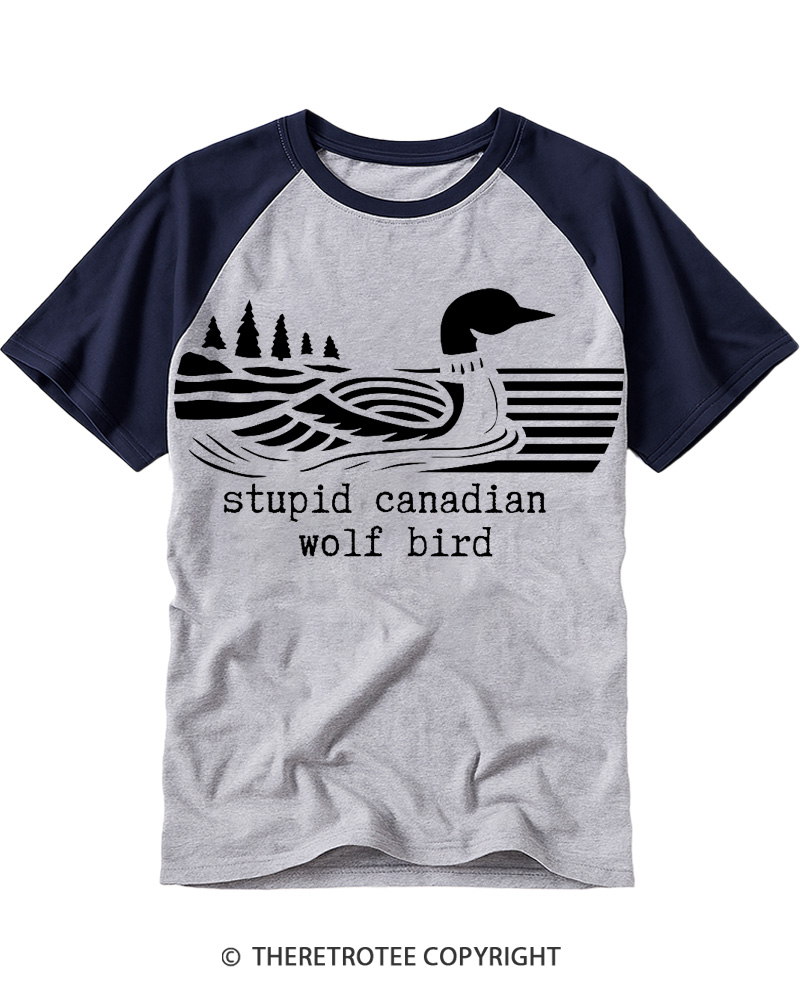 TheRetroTee Stupid Canadian Wolf Bird Raglan Baseball T-Shirt