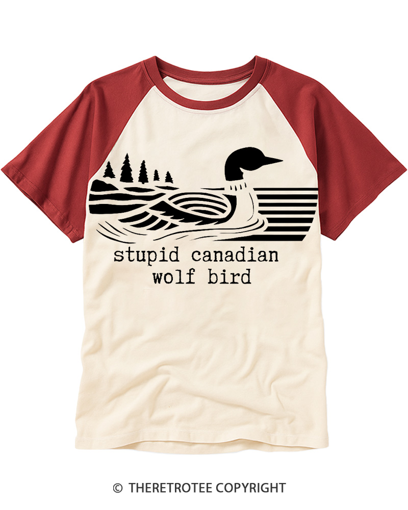 TheRetroTee Stupid Canadian Wolf Bird Raglan Baseball T-Shirt