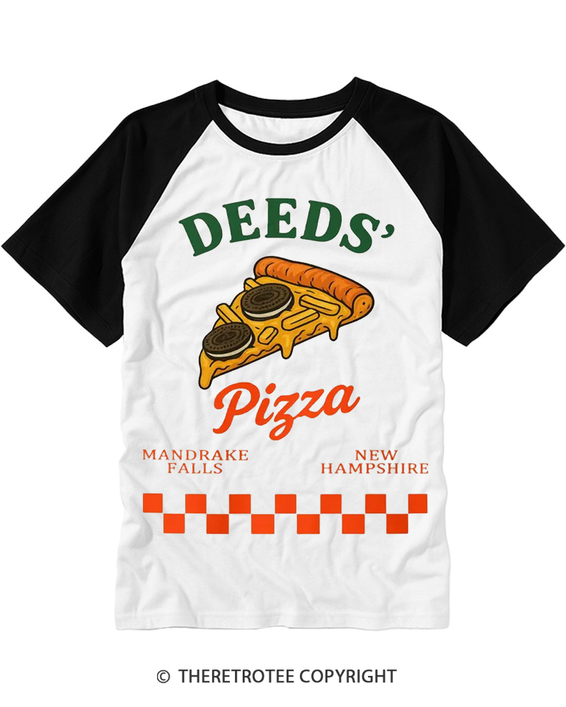 TheRetroTee Mr. Deeds Pizza 1980s Raglan Baseball T-Shirt