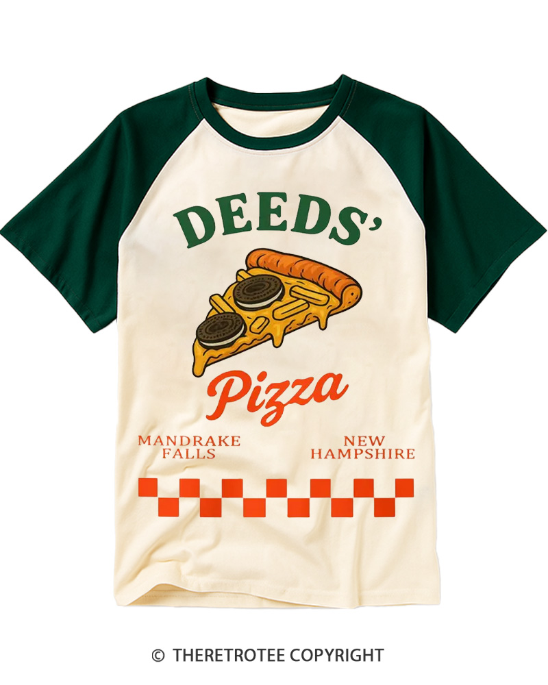 TheRetroTee Mr. Deeds Pizza 1980s Raglan Baseball T-Shirt