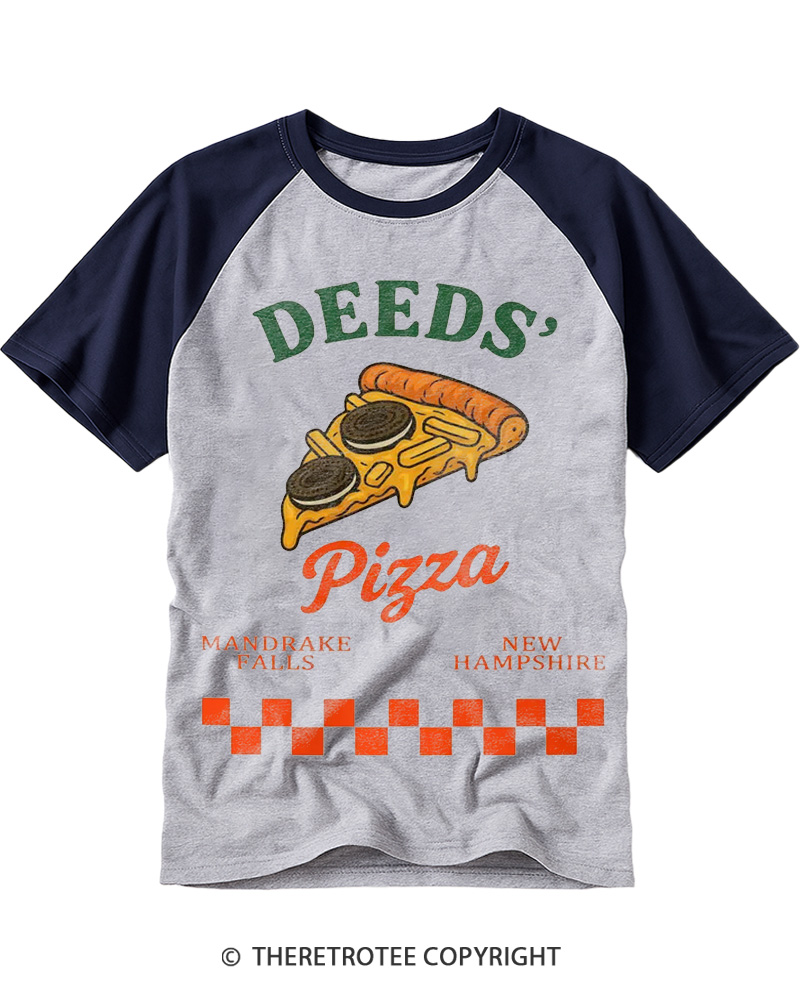 TheRetroTee Mr. Deeds Pizza 1980s Raglan Baseball T-Shirt