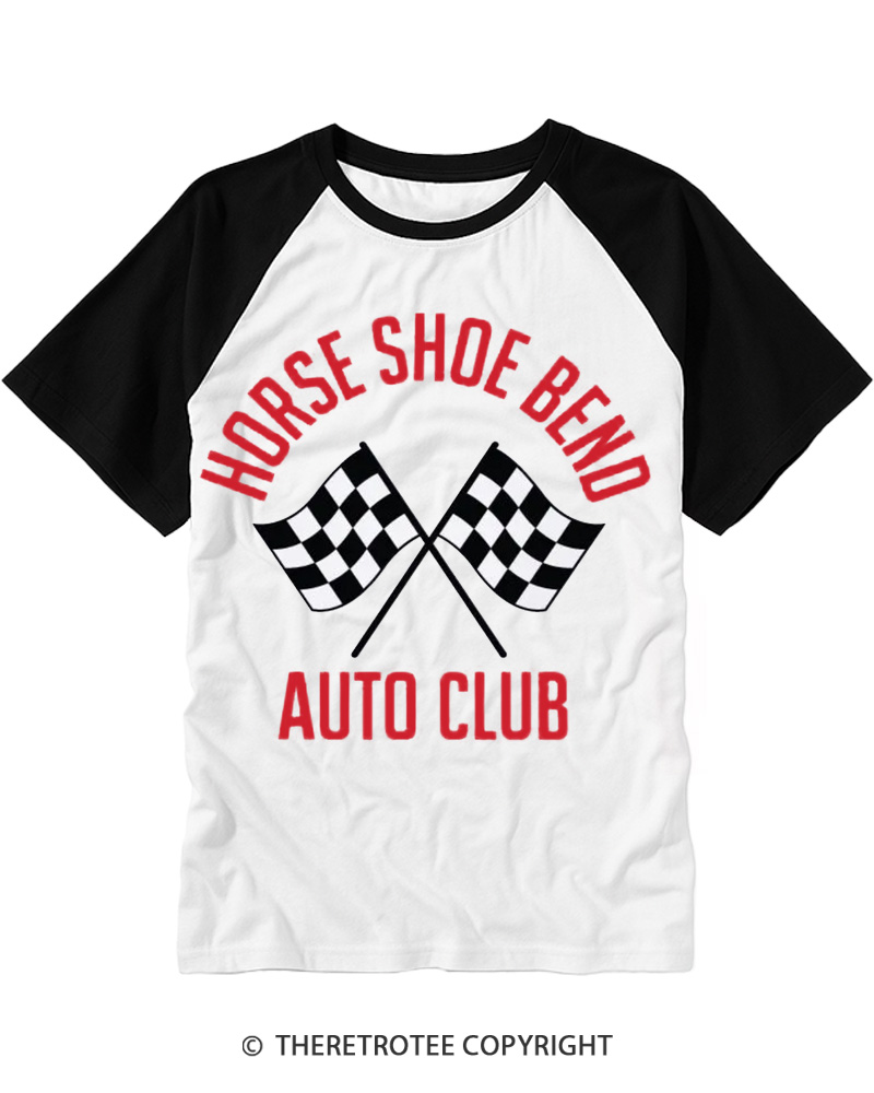 TheRetroTee Horse Shoe Bend Auto Club Raglan Baseball T-Shirt