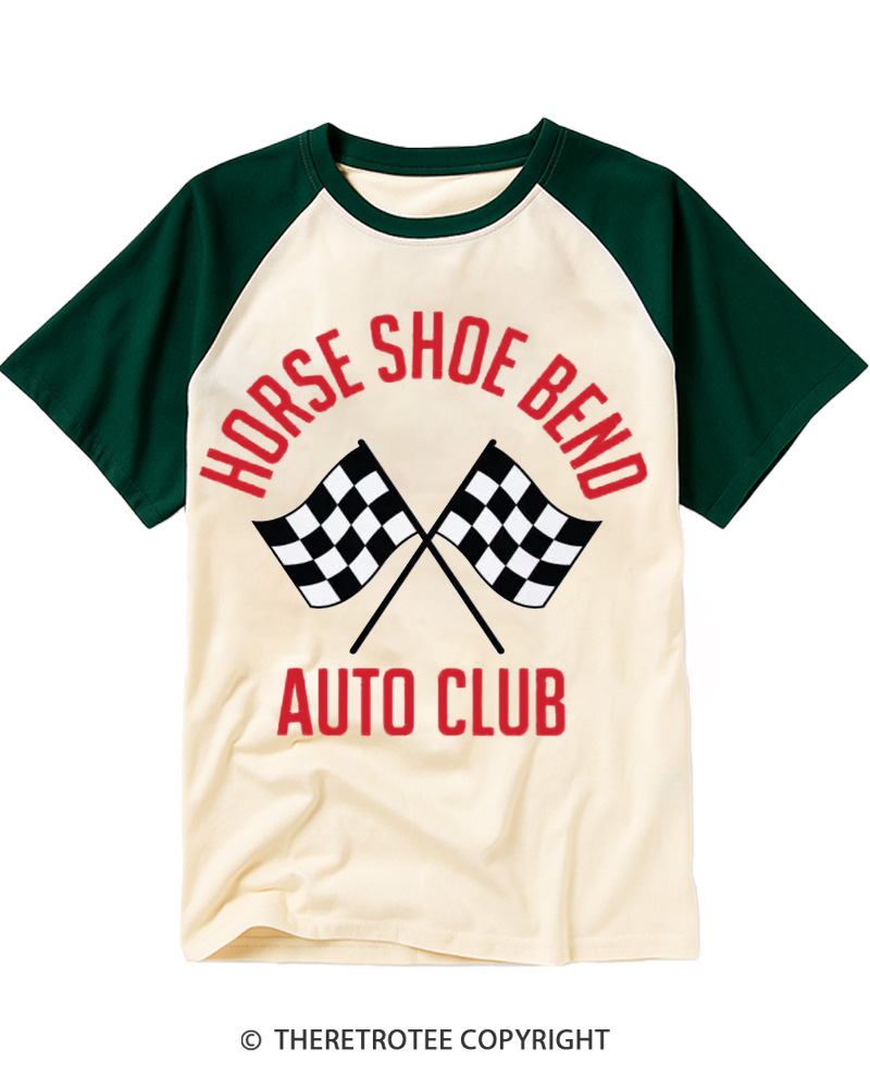 TheRetroTee Horse Shoe Bend Auto Club Raglan Baseball T-Shirt