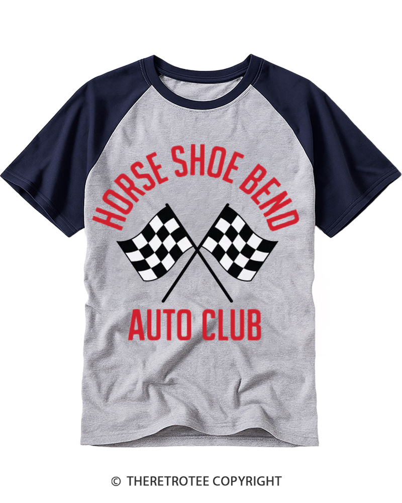 TheRetroTee Horse Shoe Bend Auto Club Raglan Baseball T-Shirt