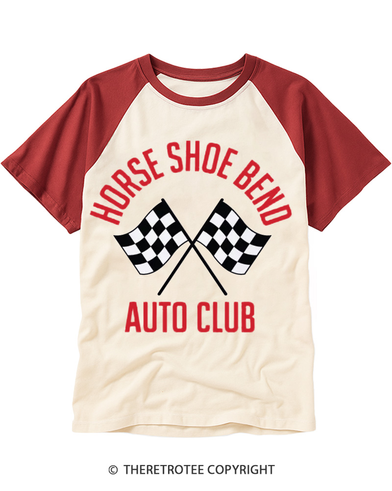 TheRetroTee Horse Shoe Bend Auto Club Raglan Baseball T-Shirt