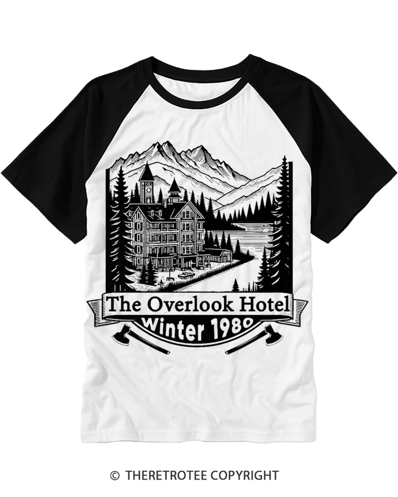 TheRetroTee Overlook Hotel 1980s Raglan Baseball T-Shirt