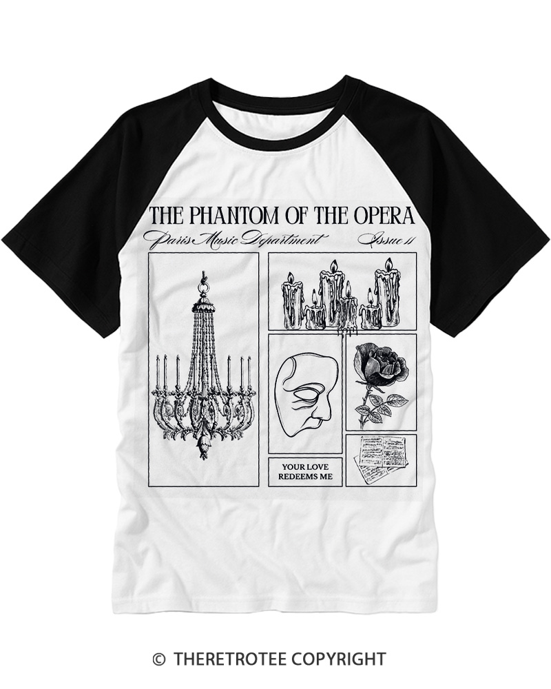 TheRetroTee The Phantom of the Opera 1980s Raglan Baseball T-Shirt