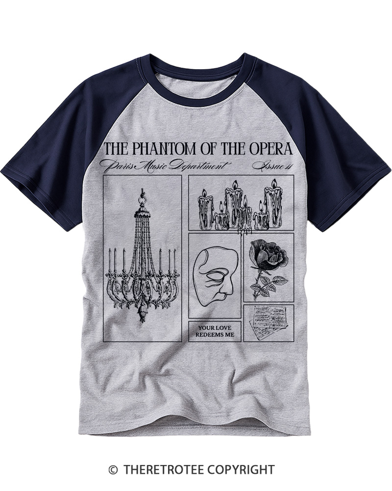 TheRetroTee The Phantom of the Opera 1980s Raglan Baseball T-Shirt