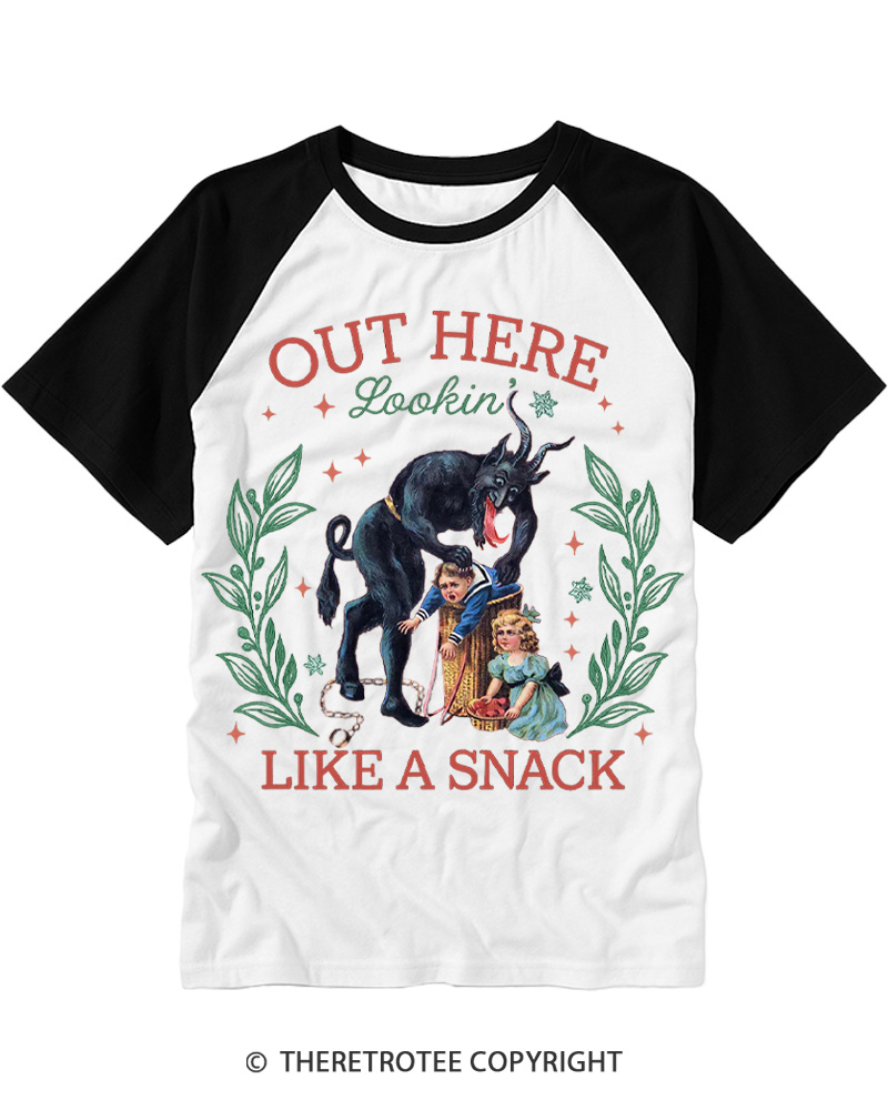 TheRetroTee Out Here Lookin’ Like a Snack Raglan Baseball T-Shirt