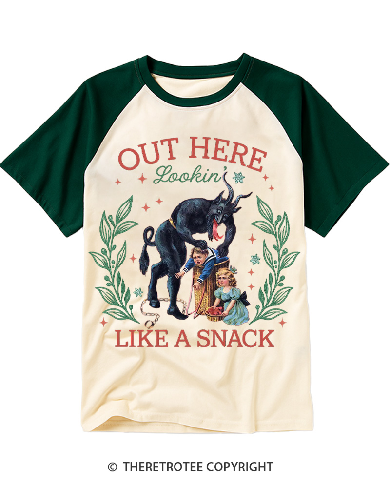 TheRetroTee Out Here Lookin’ Like a Snack Raglan Baseball T-Shirt