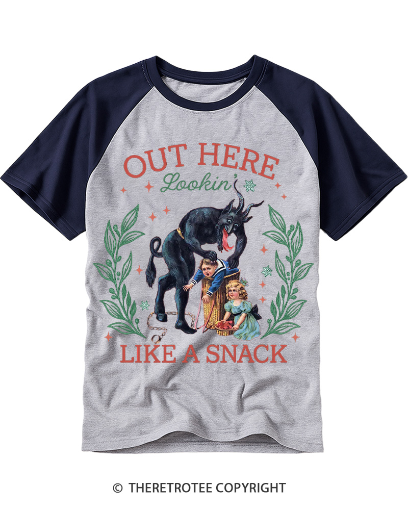 TheRetroTee Out Here Lookin’ Like a Snack Raglan Baseball T-Shirt