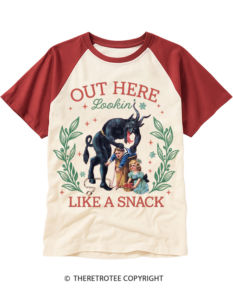 TheRetroTee Out Here Lookin’ Like a Snack Raglan Baseball T-Shirt