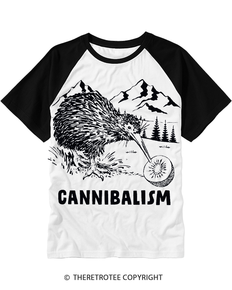 TheRetroTee Kiwi Cannibal Raglan Baseball T-Shirt