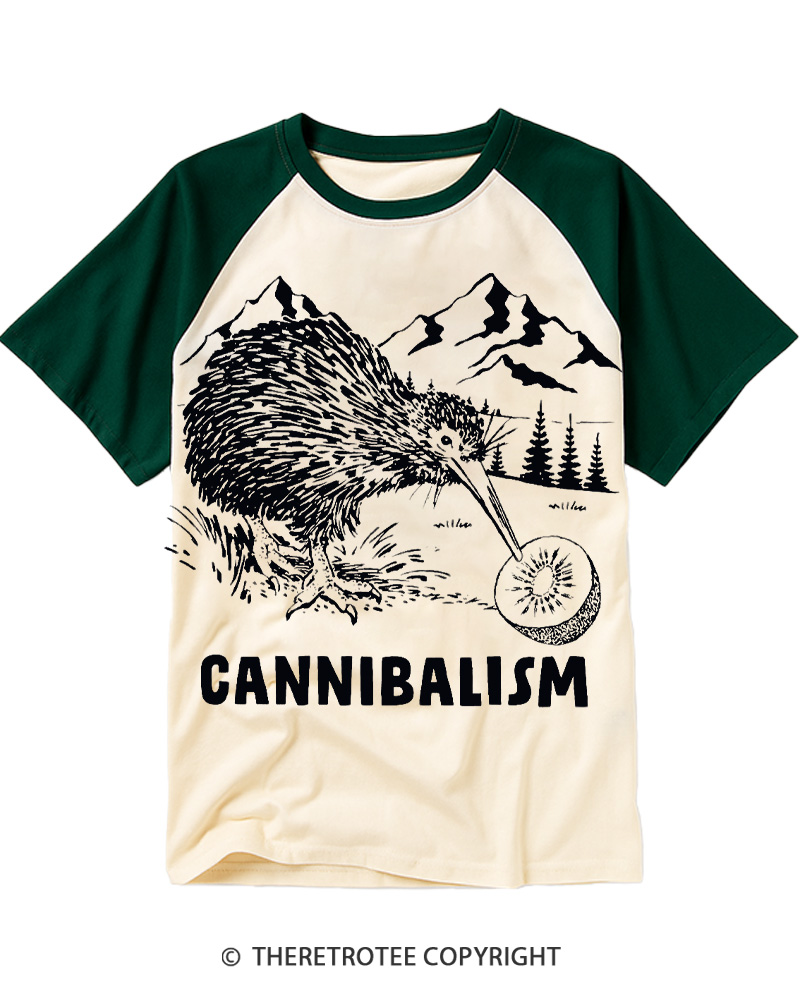 TheRetroTee Kiwi Cannibal Raglan Baseball T-Shirt