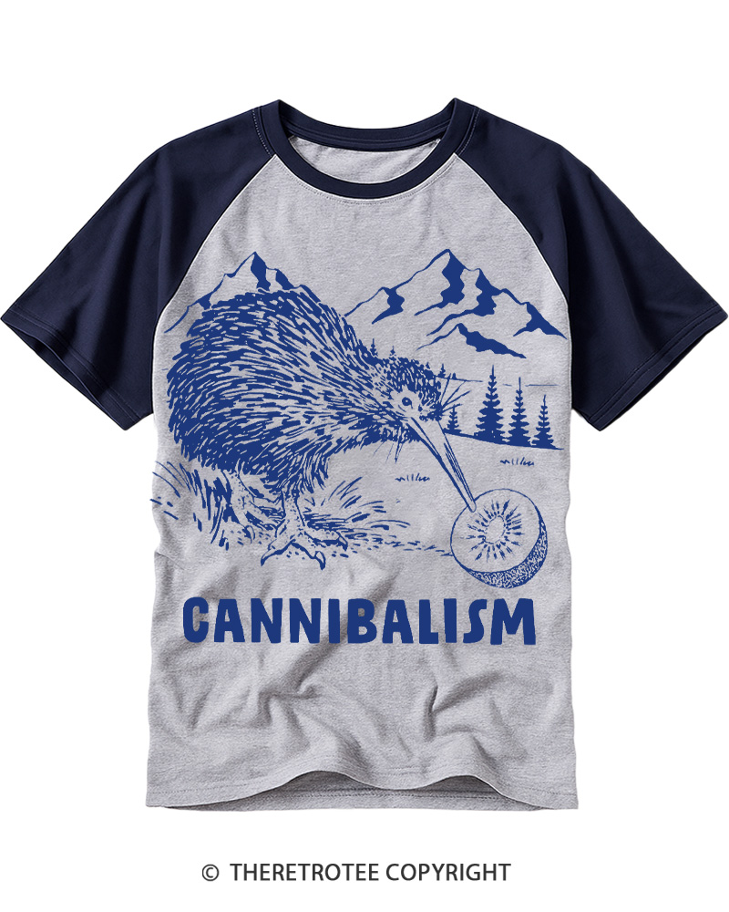 TheRetroTee Kiwi Cannibal Raglan Baseball T-Shirt