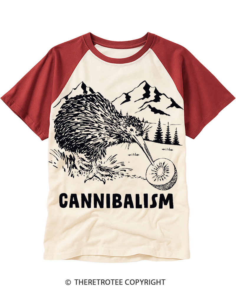 TheRetroTee Kiwi Cannibal Raglan Baseball T-Shirt