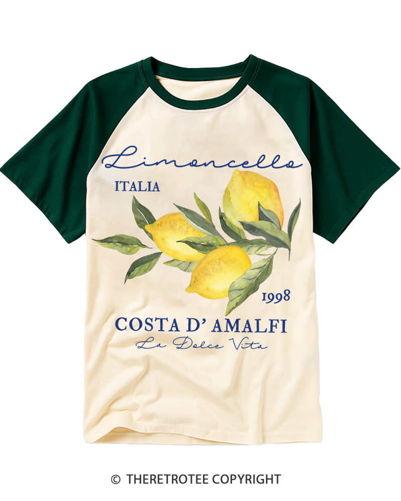TheRetroTee Limoncello La Dolce Vita 1990s Raglan Baseball T-Shirt