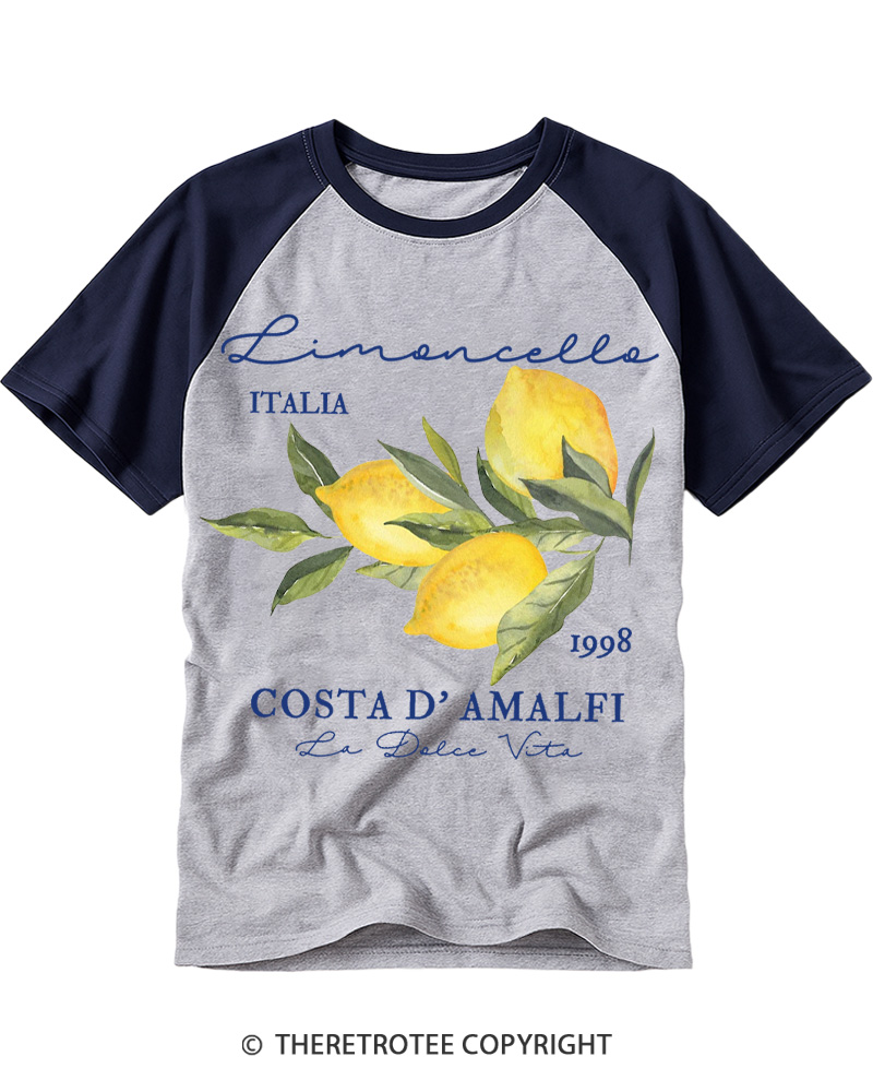 TheRetroTee Limoncello La Dolce Vita 1990s Raglan Baseball T-Shirt