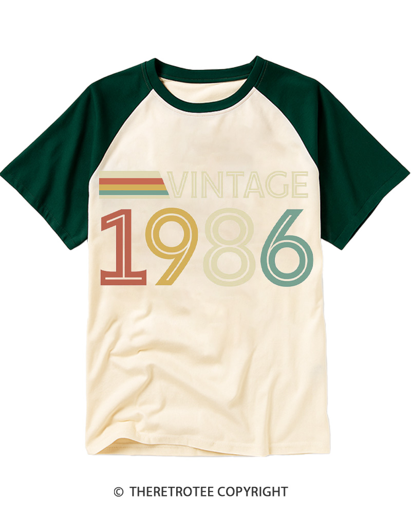 TheRetroTee Vintage 1986 Raglan Baseball T-Shirt