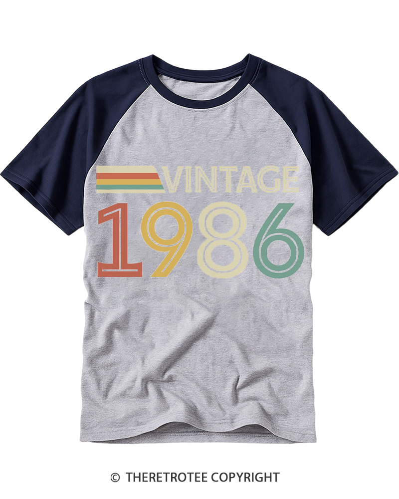 TheRetroTee Vintage 1986 Raglan Baseball T-Shirt