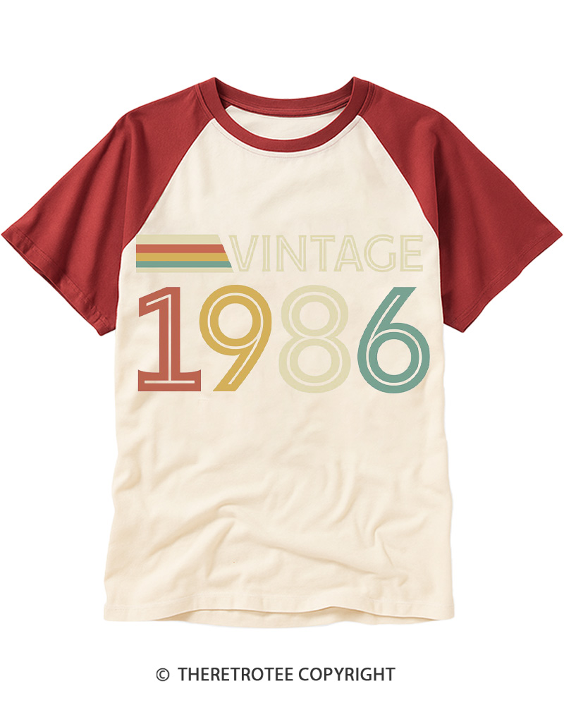 TheRetroTee Vintage 1986 Raglan Baseball T-Shirt