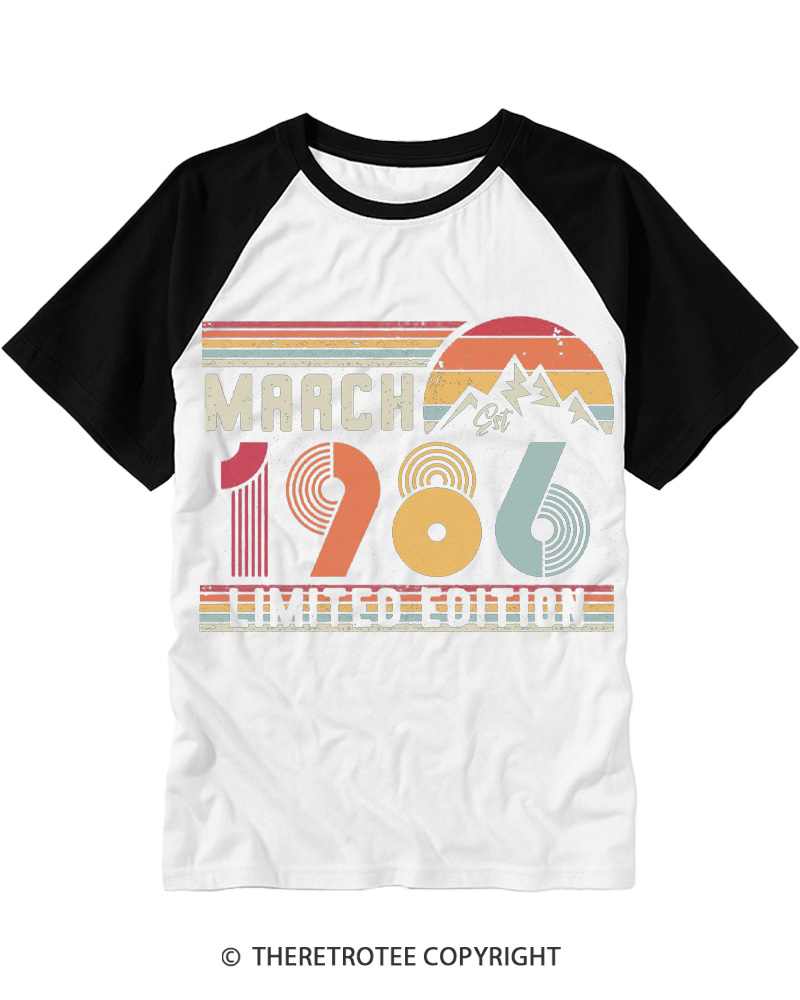 TheRetroTee 1986 Birthday Raglan Baseball T-Shirt