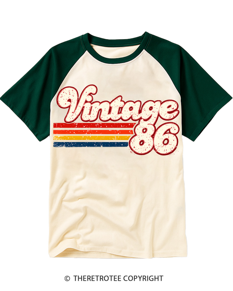 TheRetroTee 1986 Vintage Birthday Gift Raglan Baseball T-Shirt