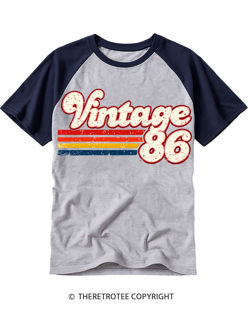 TheRetroTee 1986 Vintage Birthday Gift Raglan Baseball T-Shirt