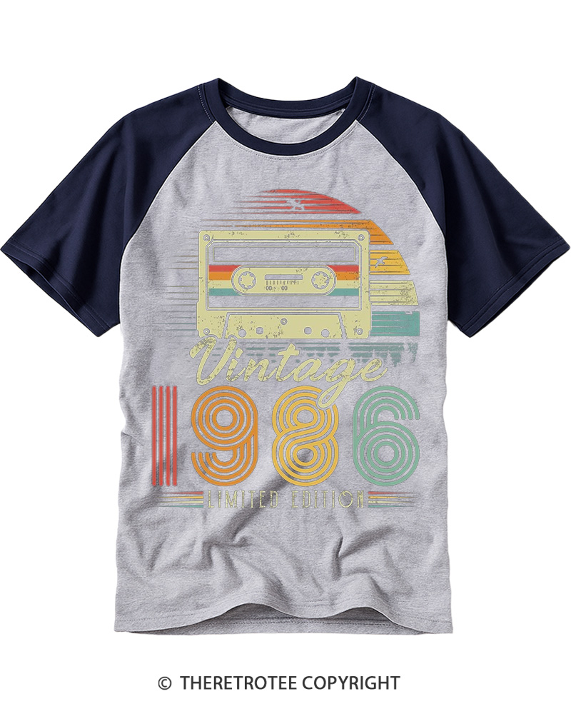 TheRetroTee Vintage 1986 Raglan Baseball T-Shirt