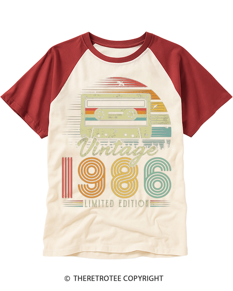 TheRetroTee Vintage 1986 Raglan Baseball T-Shirt