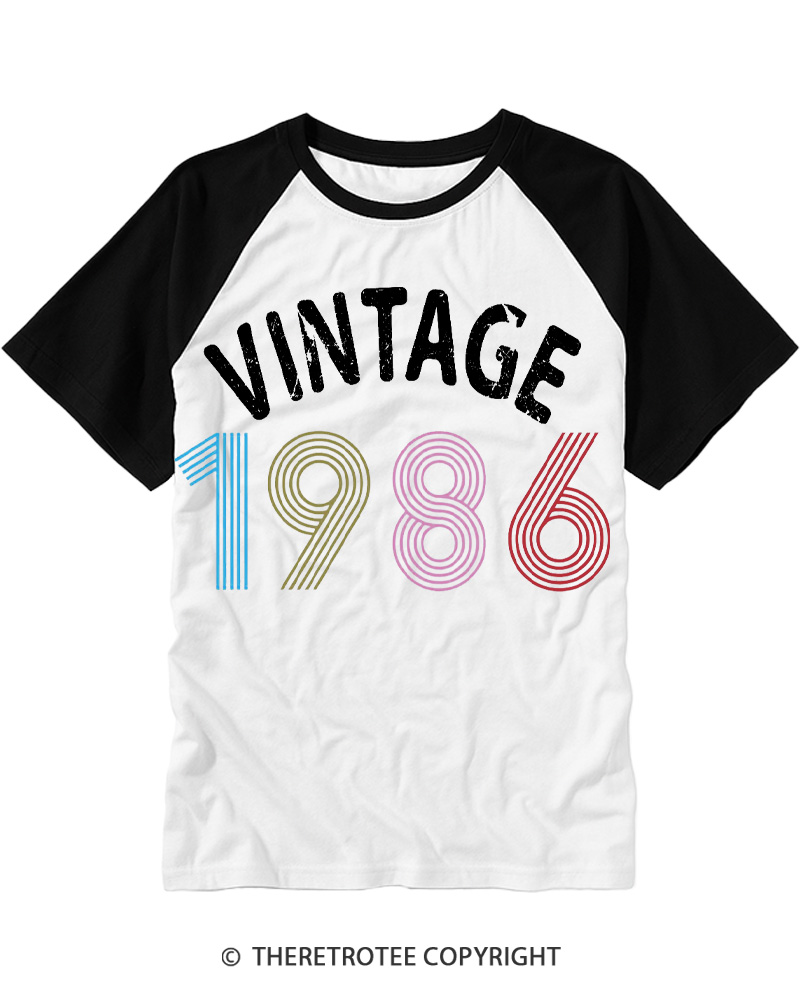 TheRetroTee 40th Birthday 1986 Raglan Baseball T-Shirt