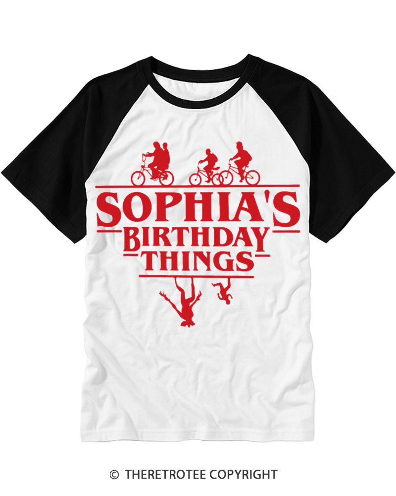 TheRetroTee Custom Birthday Things Raglan Baseball T-Shirt