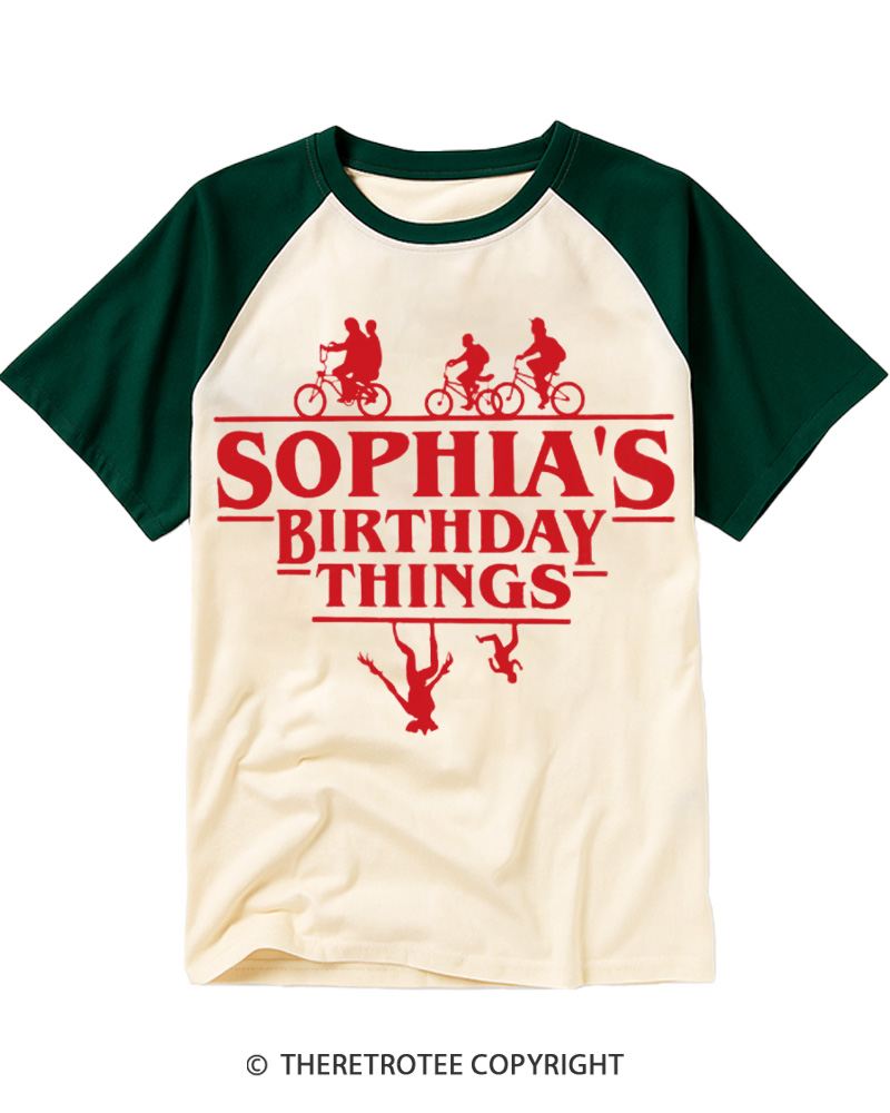TheRetroTee Custom Birthday Things Raglan Baseball T-Shirt