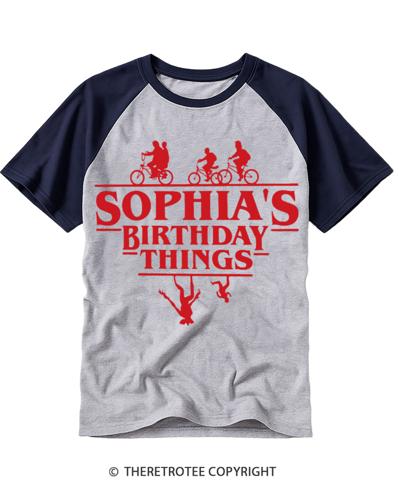 TheRetroTee Custom Birthday Things Raglan Baseball T-Shirt