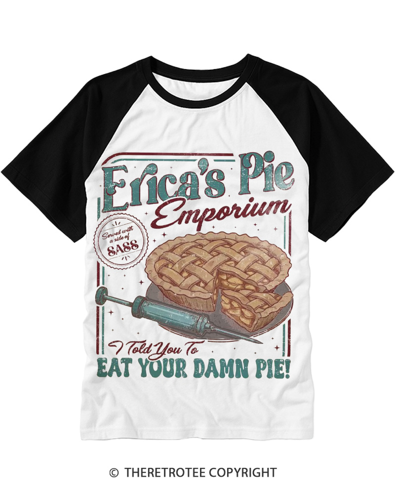 TheRetroTee Eat Your Damn Pie 1980s Raglan Baseball T-Shirt