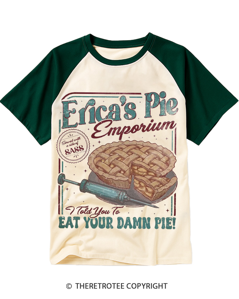 TheRetroTee Eat Your Damn Pie 1980s Raglan Baseball T-Shirt