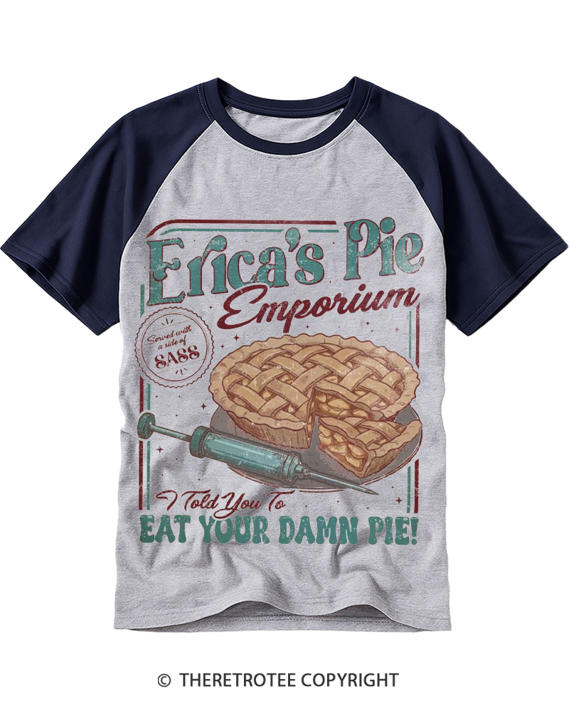 TheRetroTee Eat Your Damn Pie 1980s Raglan Baseball T-Shirt