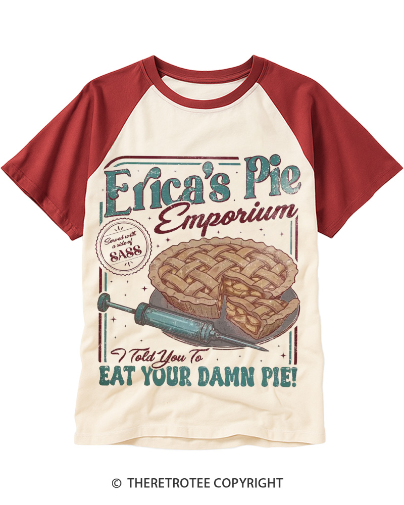TheRetroTee Eat Your Damn Pie 1980s Raglan Baseball T-Shirt