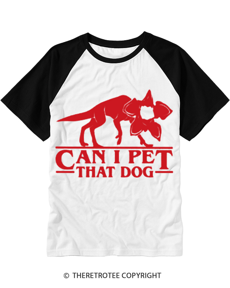 TheRetroTee Can I Pet That Dog 1980s Raglan Baseball T-Shirt