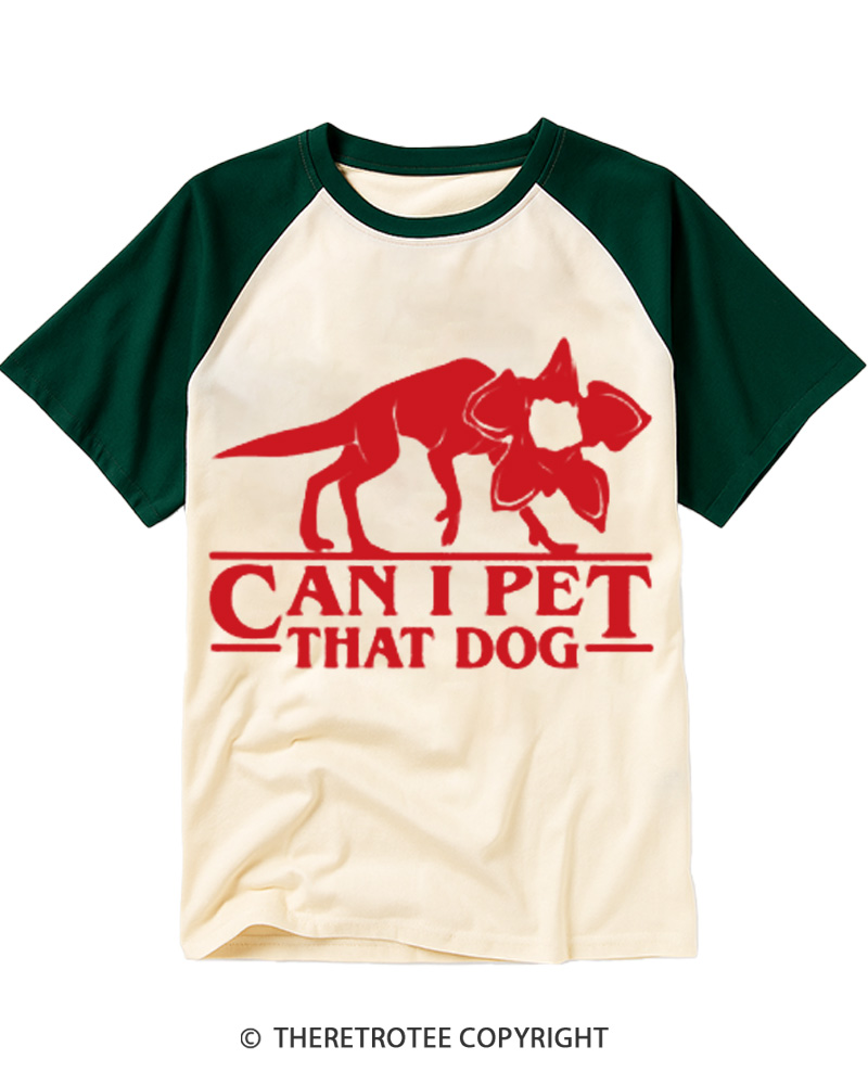 TheRetroTee Can I Pet That Dog 1980s Raglan Baseball T-Shirt