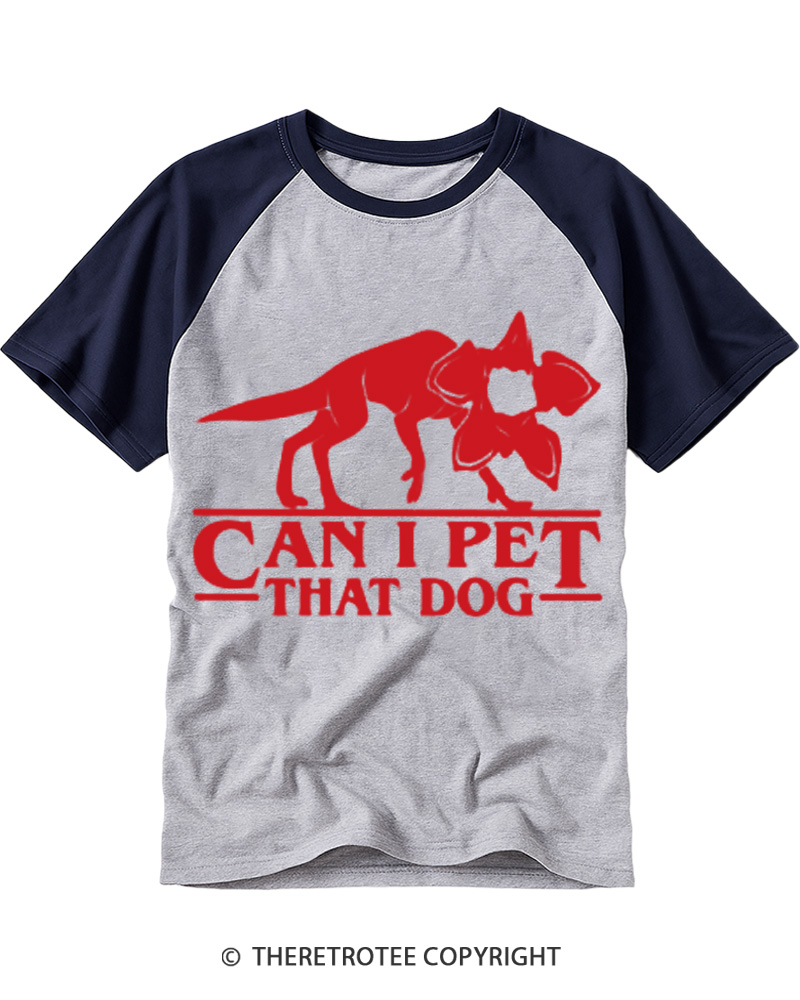 TheRetroTee Can I Pet That Dog 1980s Raglan Baseball T-Shirt