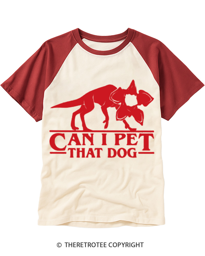 TheRetroTee Can I Pet That Dog 1980s Raglan Baseball T-Shirt