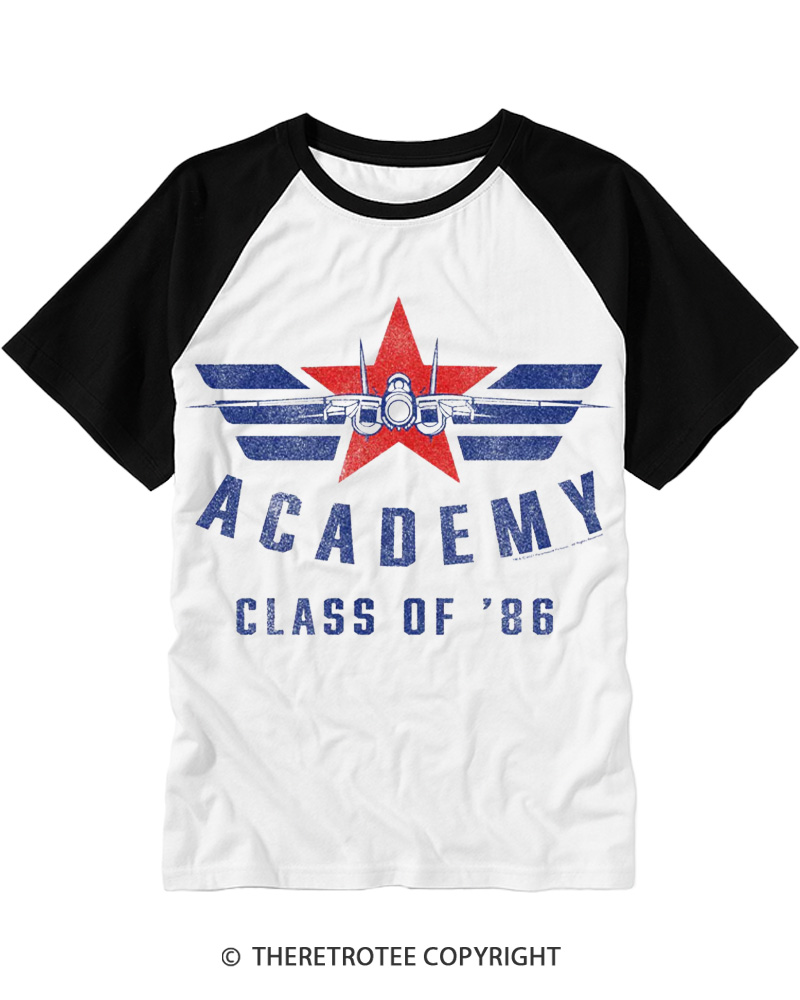 TheRetroTee Academy '86 1980s Raglan Baseball T-Shirt